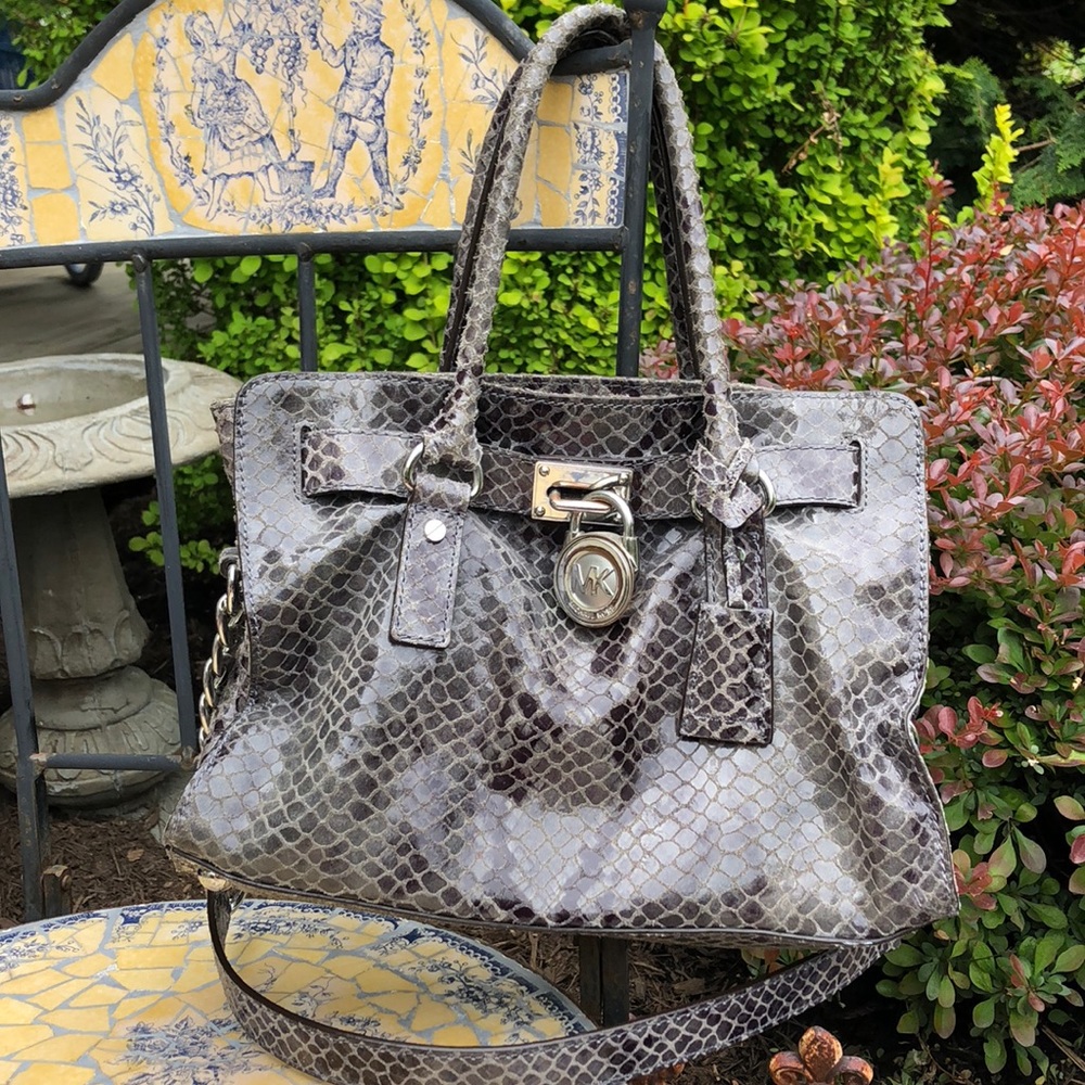 Michael Kors Grey Reptile Skin Handbag - Picture 1 of 8